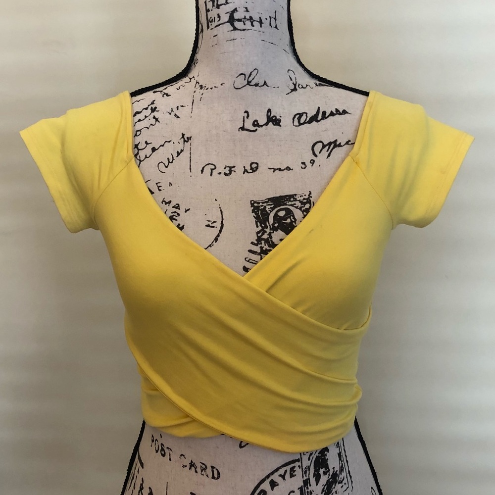 Yellow Bebe Crop Top with back zipper